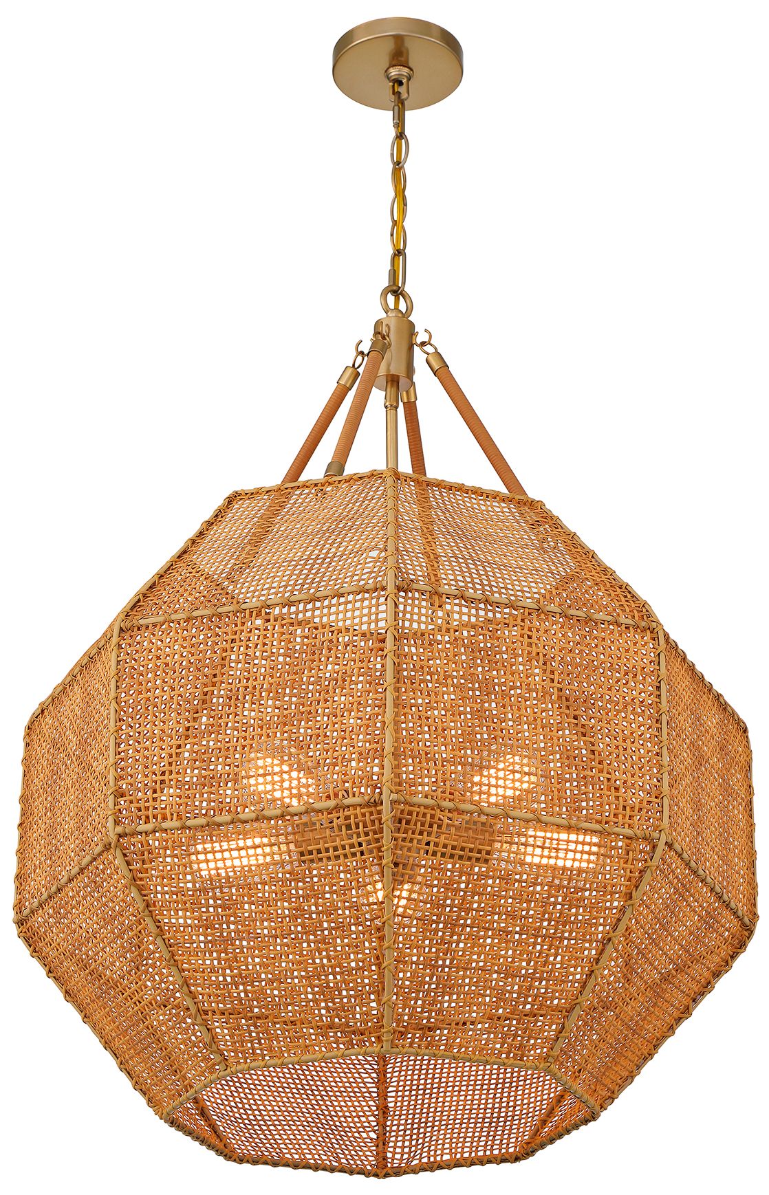 Image 5 Selby 5-Light Pendant in Burnished Brass and Rattan more views