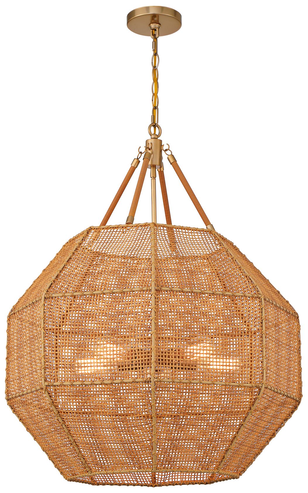 Image 6 Selby 5-Light Pendant in Burnished Brass and Rattan more views
