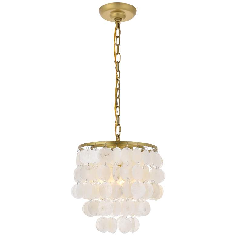 Image 2 Selene 10" Wide Brass and Cascading Shell Mini Pendant