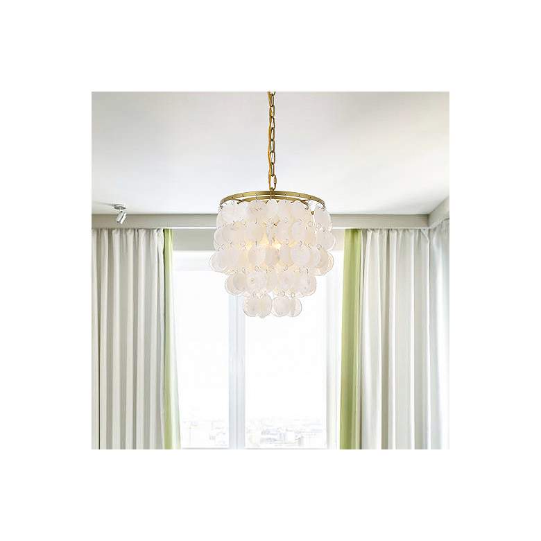 Image 1 Selene 10" Wide Brass and Cascading Shell Mini Pendant