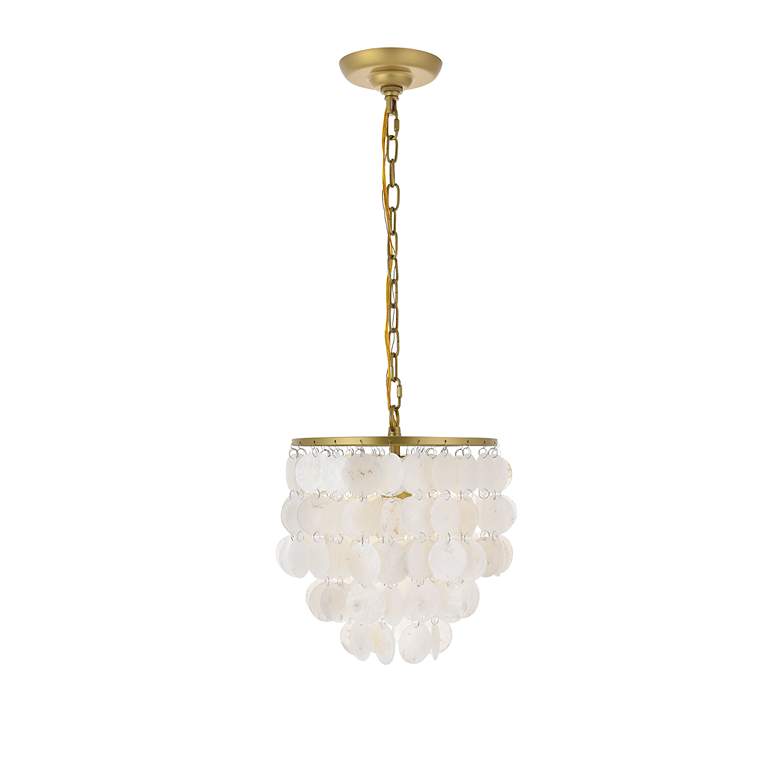 Image 6 Selene 10" Wide Brass and Cascading Shell Mini Pendant more views