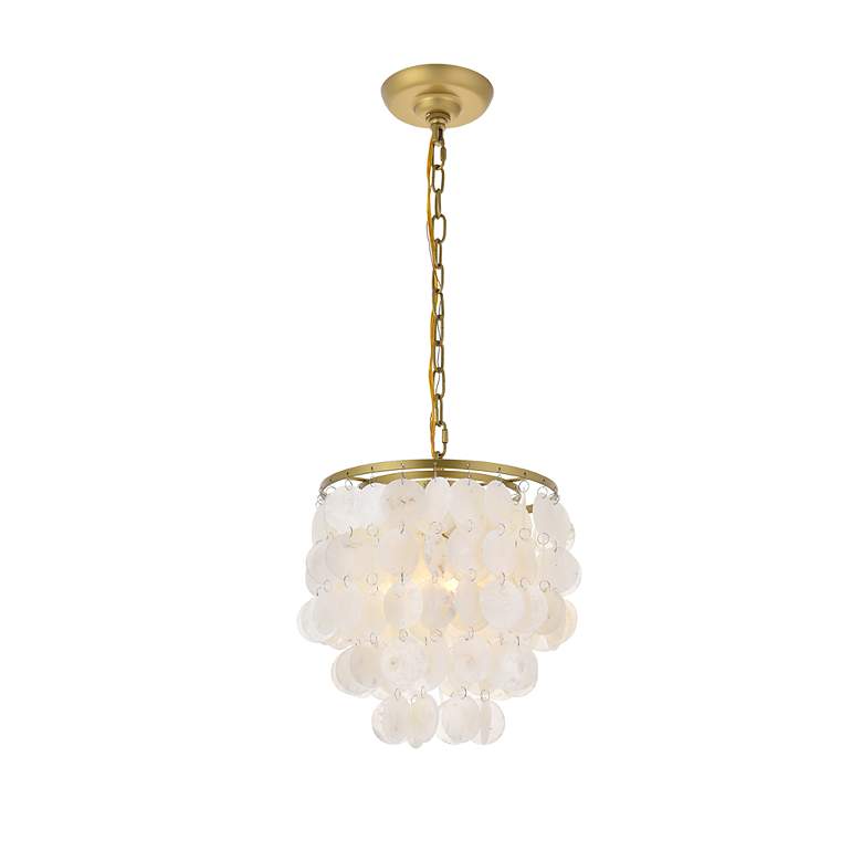 Image 7 Selene 10" Wide Brass and Cascading Shell Mini Pendant more views