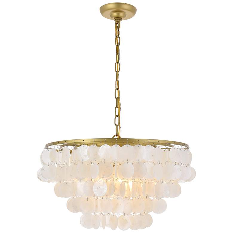 Image 3 Selene 20" Wide Brass Cascading Shell 4-Light Pendant