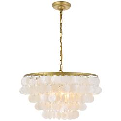 Selene 20" Wide Brass Cascading Shell 4-Light Pendant