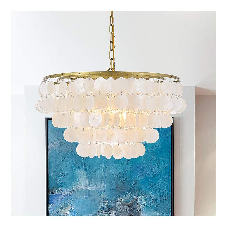 Image 2 Selene 20" Wide Brass Cascading Shell 4-Light Pendant