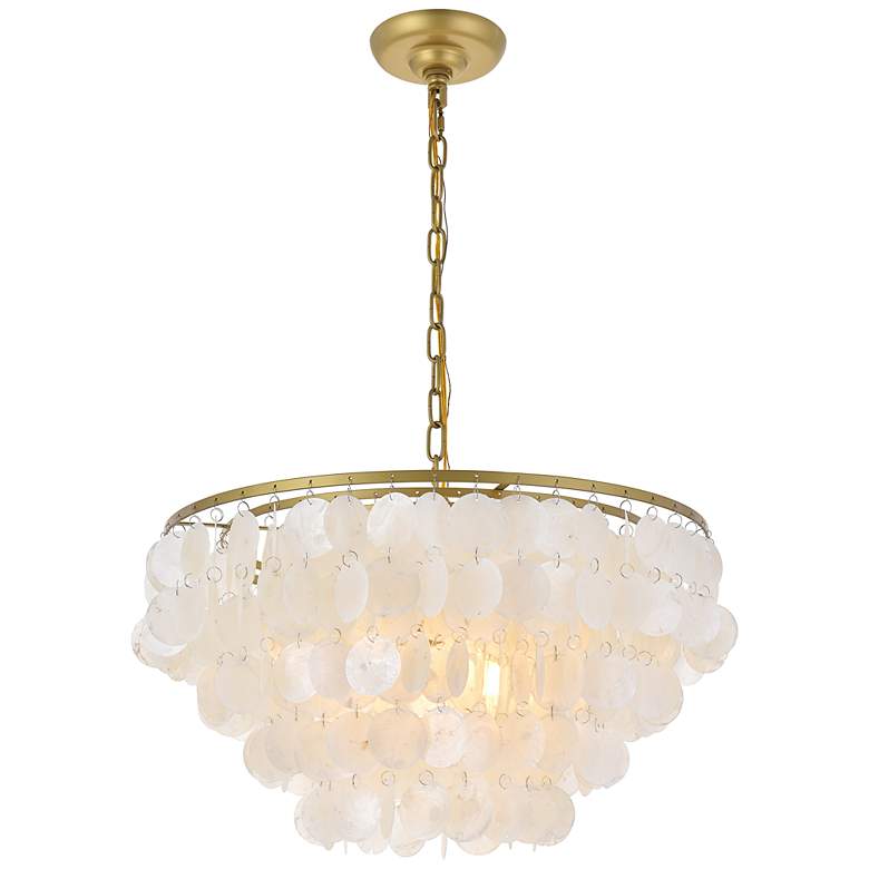 Image 5 Selene 20" Wide Brass Cascading Shell 4-Light Pendant more views