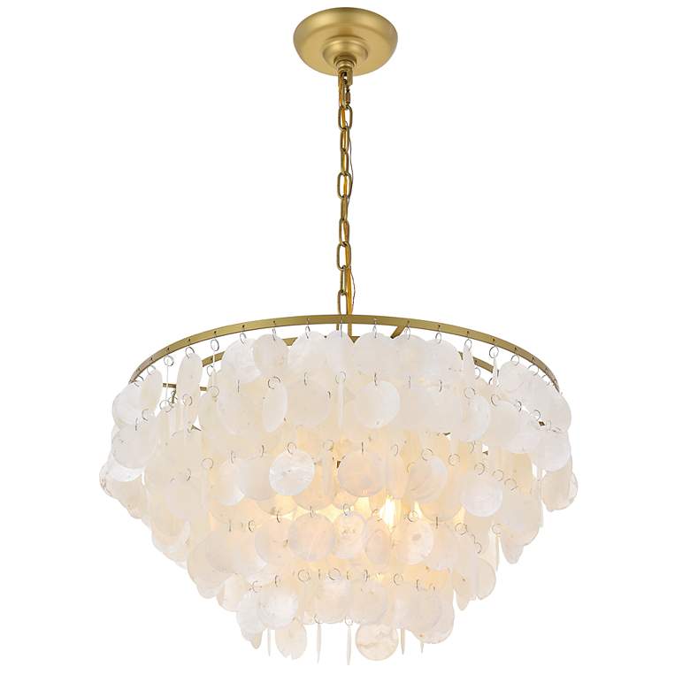 Image 6 Selene 20" Wide Brass Cascading Shell 4-Light Pendant more views