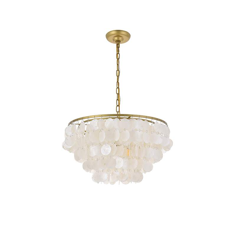 Image 7 Selene 20" Wide Brass Cascading Shell 4-Light Pendant more views