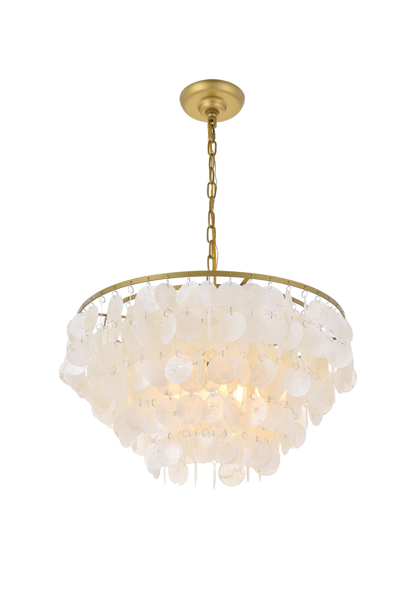 Selene 20" Wide Brass Cascading Shell 4-Light Pendant in scene