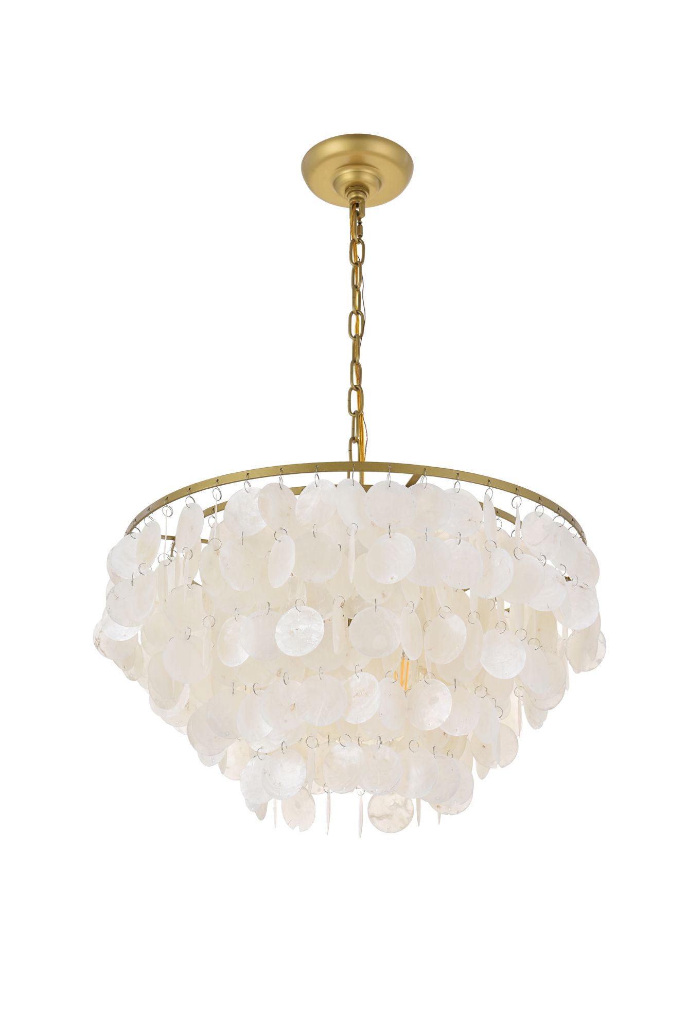 Selene 20" Wide Brass Cascading Shell 4-Light Pendant in scene