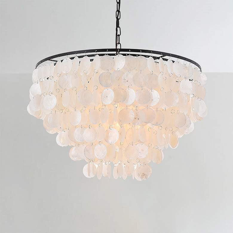 Image 2 Selene 25 1/2" Wide Black Cascading Shell 6-Light Pendant