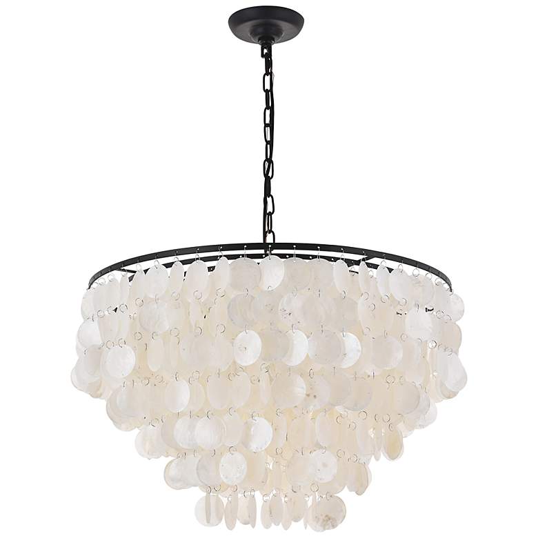 Image 7 Selene 25 1/2" Wide Black Cascading Shell 6-Light Pendant more views