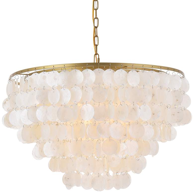 Image 3 Selene 25 1/2" Wide Brass Cascading Shell 6-Light Pendant