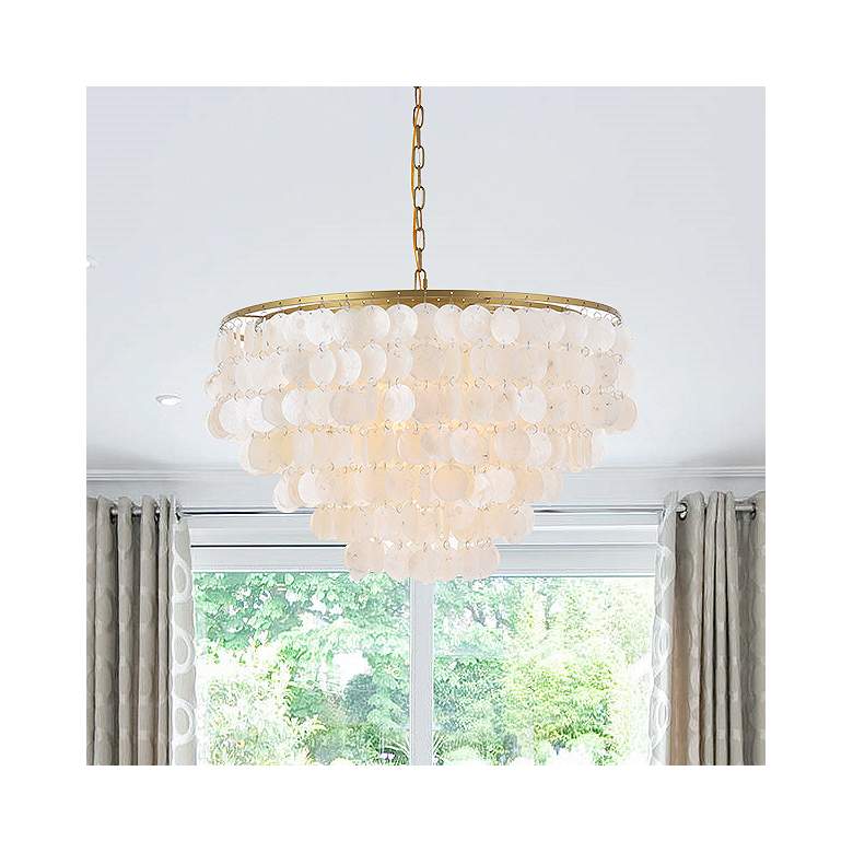 Image 2 Selene 25 1/2" Wide Brass Cascading Shell 6-Light Pendant