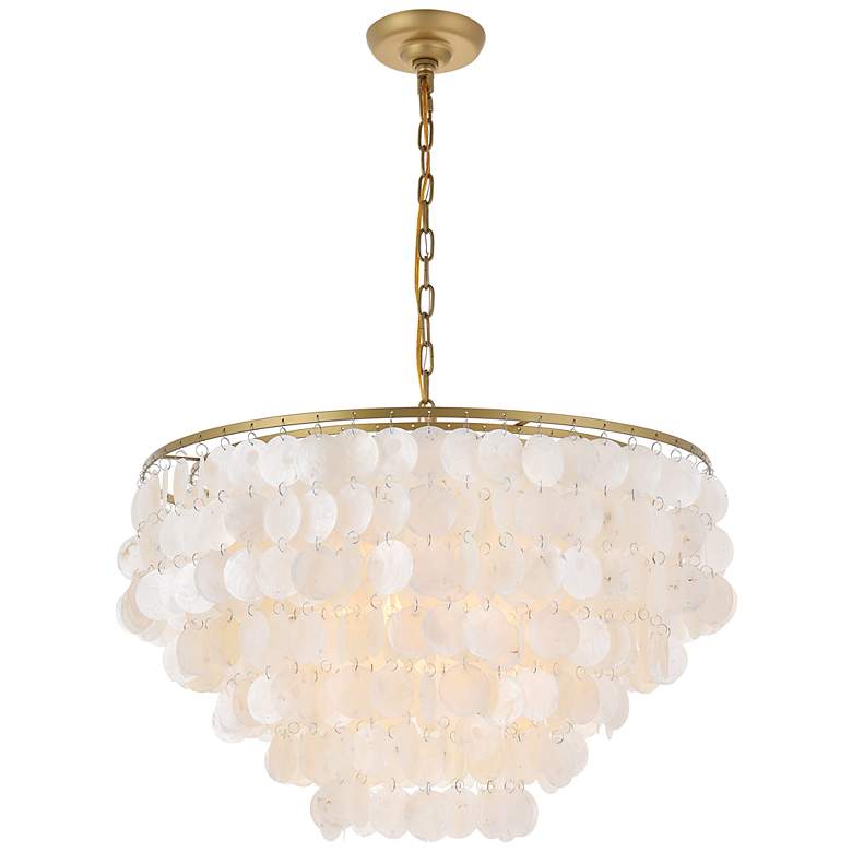 Image 5 Selene 25 1/2" Wide Brass Cascading Shell 6-Light Pendant more views