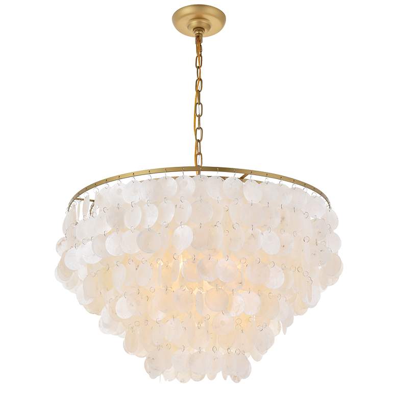 Image 6 Selene 25 1/2" Wide Brass Cascading Shell 6-Light Pendant more views