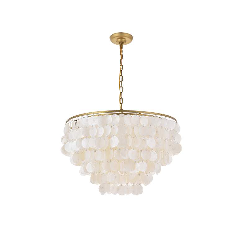 Image 7 Selene 25 1/2" Wide Brass Cascading Shell 6-Light Pendant more views