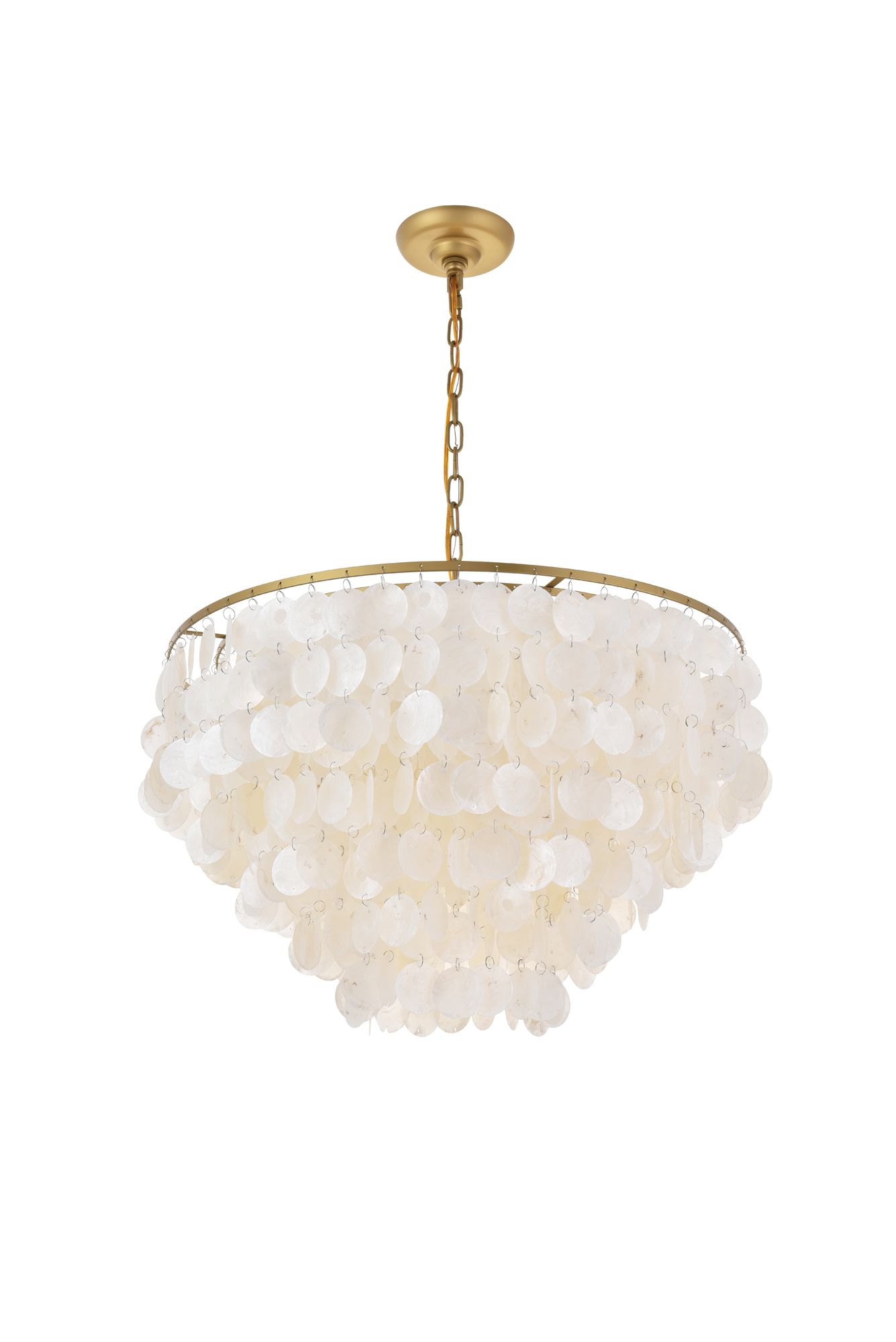 Selene 25 1/2" Wide Brass Cascading Shell 6-Light Pendant in scene