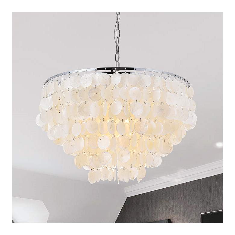 Image 2 Selene 25 1/2" Wide Chrome Cascading Shell 6-Light Pendant