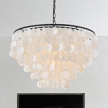 Selene 25 1/2" Wide Black Cascading Shell 6-Light Pendant