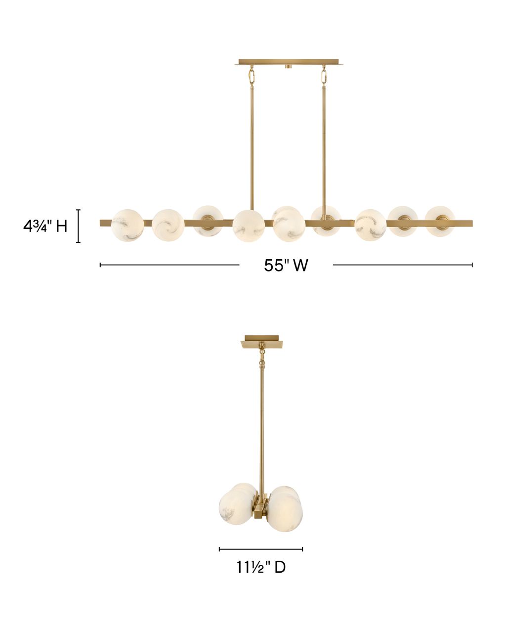 Thumbnail3 of Selene 55" Wide Lacquered Brass 10-Light Linear Chandelier more views