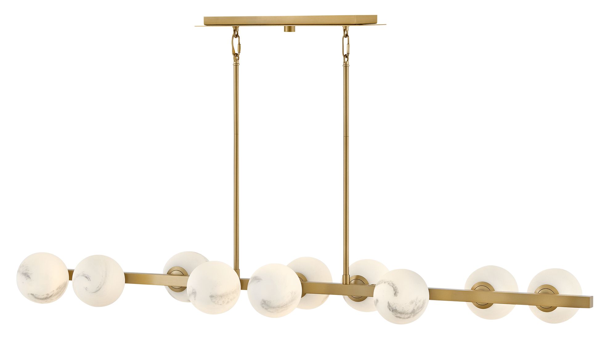 Selene 55" Wide Lacquered Brass 10-Light Linear Chandelier