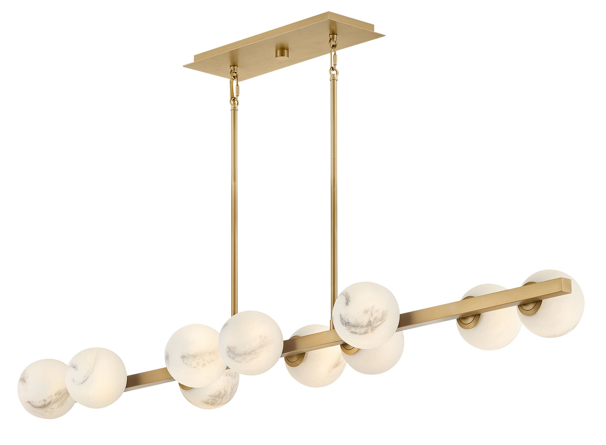 Selene 55" Wide Lacquered Brass 10-Light Linear Chandelier