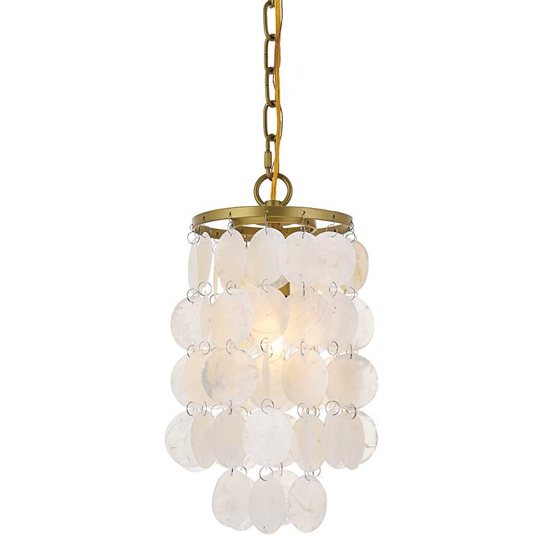Image 1 Selene 6" Wide Brass and White Shells Mini Pendant