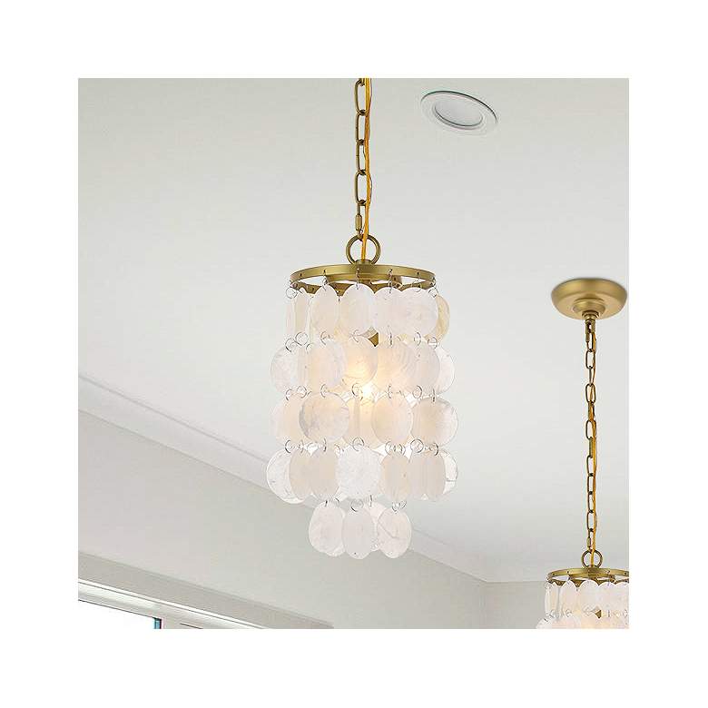 Image 1 Selene 6" Wide Brass and White Shells Mini Pendant