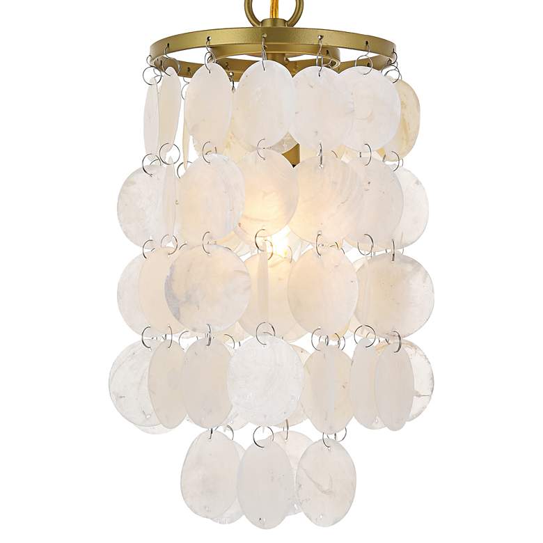 Image 2 Selene 6" Wide Brass and White Shells Mini Pendant more views