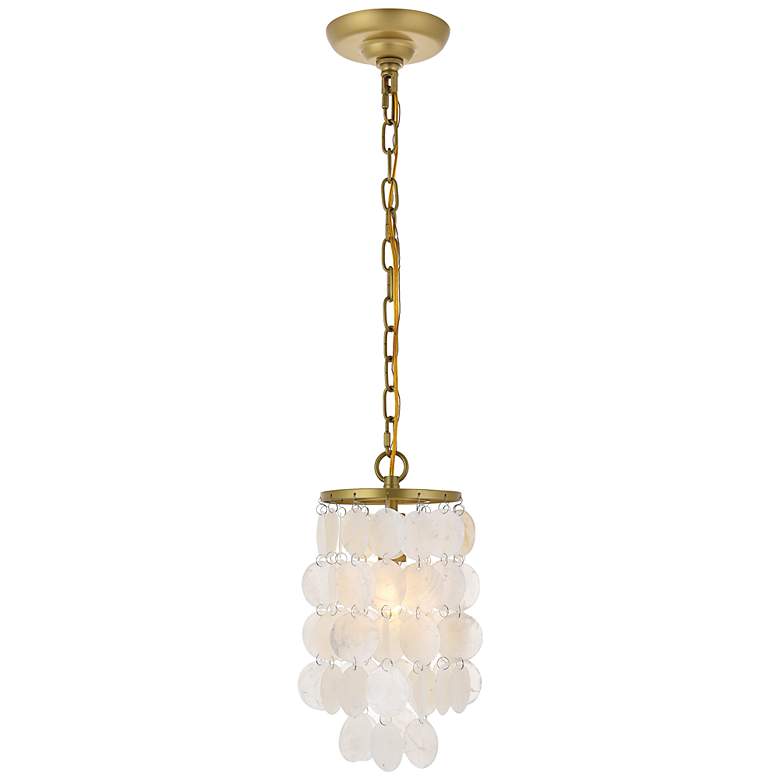 Image 4 Selene 6" Wide Brass and White Shells Mini Pendant more views