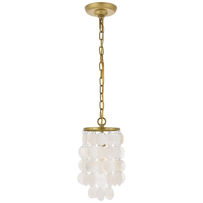 Image 5 Selene 6" Wide Brass and White Shells Mini Pendant more views