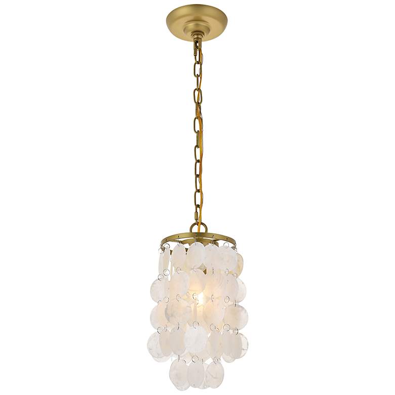 Image 6 Selene 6" Wide Brass and White Shells Mini Pendant more views