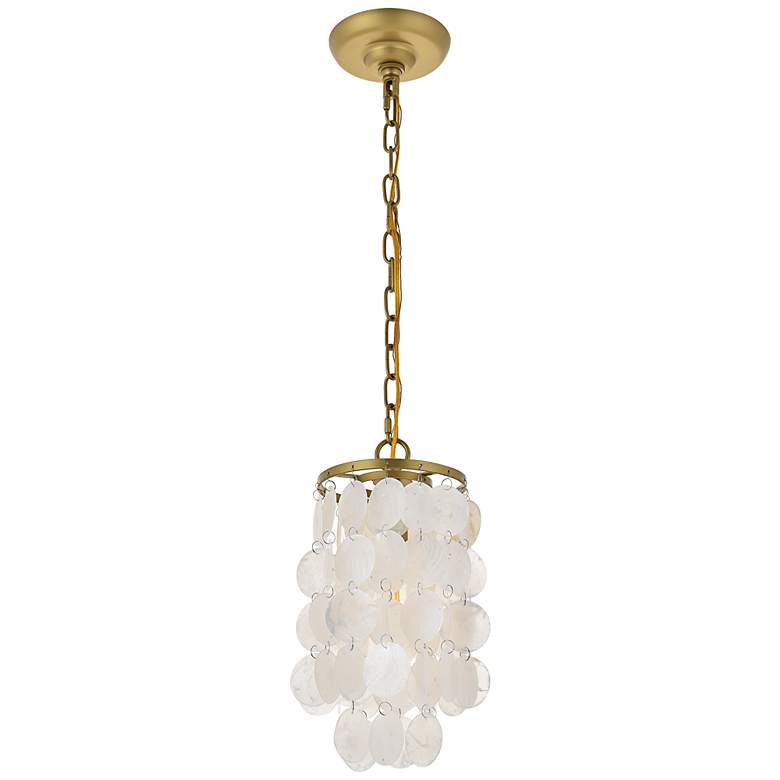 Image 7 Selene 6" Wide Brass and White Shells Mini Pendant more views