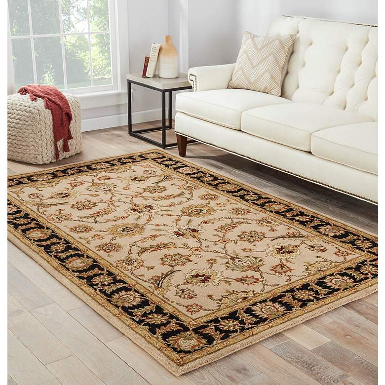 Image 1 Selene MY02 4&#39;x6&#39; Beige and Black Floral Wool Area Rug