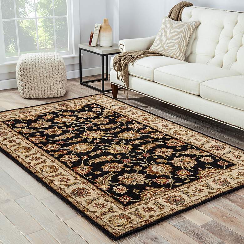 Image 1 Selene MY03 5&#39;x8&#39; Black and Beige Floral Wool Area Rug