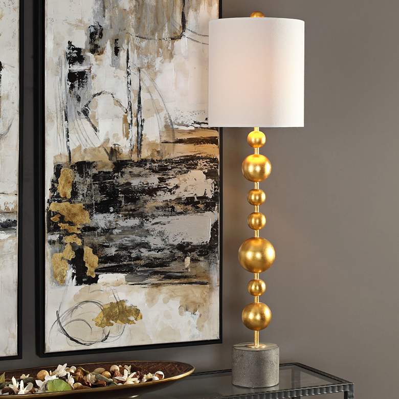 Selim Metallic Gold Leaf Stacked Spheres Buffet Table Lamp more views