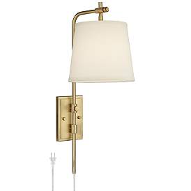 Image2 of Seline Warm Gold Finish Adjustable Plug-In Wall Lamp with Dimmer
