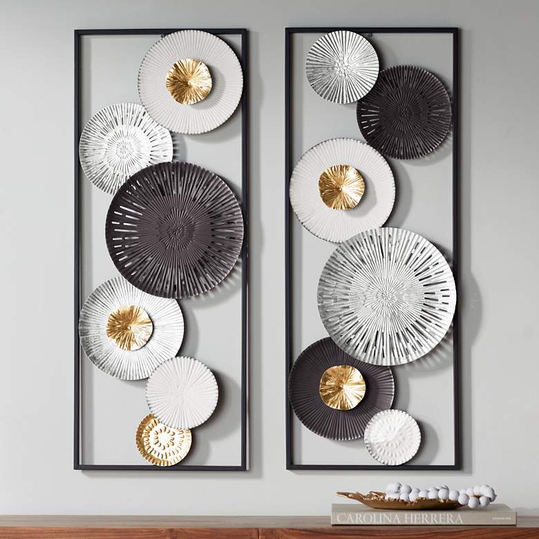 Image 1 Selke 35 1/2" Black White 2-Piece Metal Wall Art Set