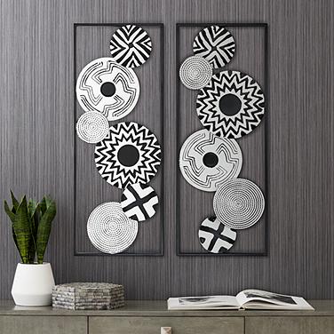 Selke Black and White Discs 35 1/2" High Metal Wall Art Set of 2