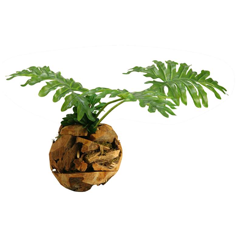 Image 1 Selloum Philo Leaves 26"W Faux Plant in Wooden Root Ball
