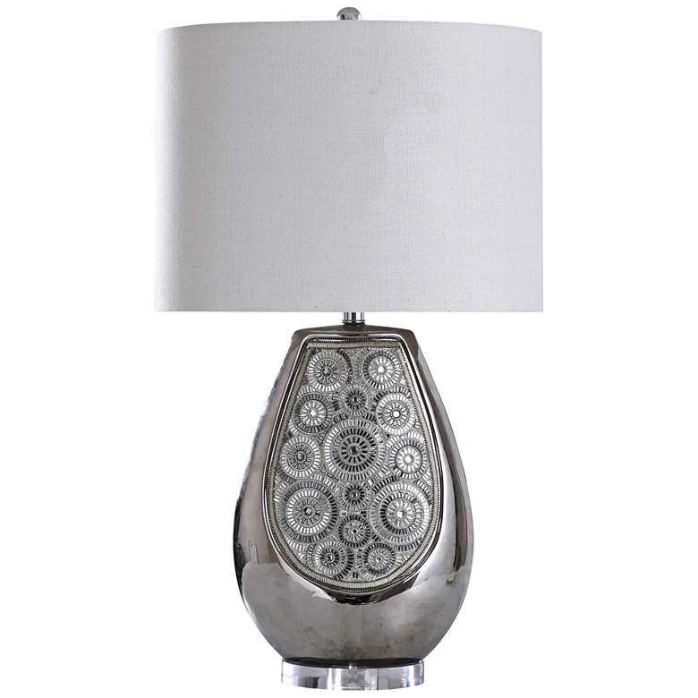 Image 1 Selsey Chrome Ceramic Oval Table Lamp