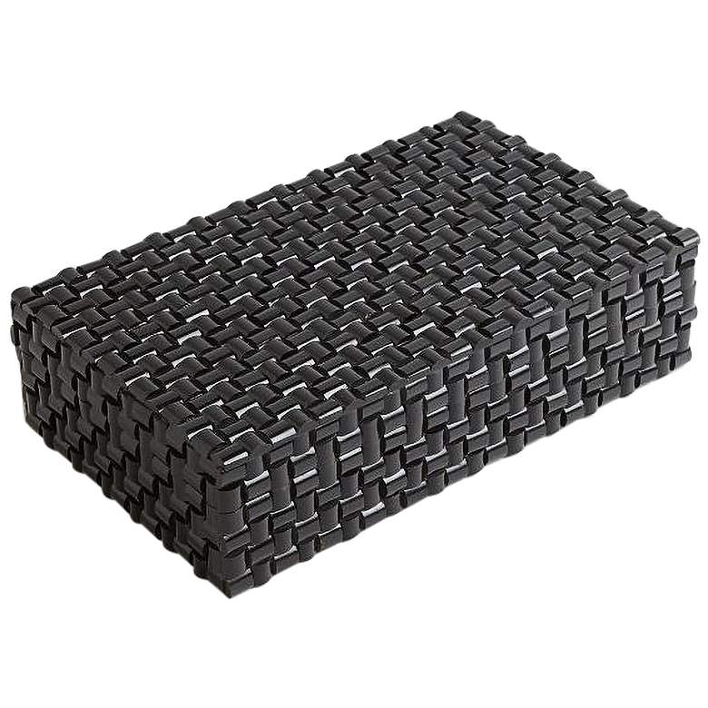 Image 1 Semi-Gloss Black 12" Wide Woven Horn Decorative Box