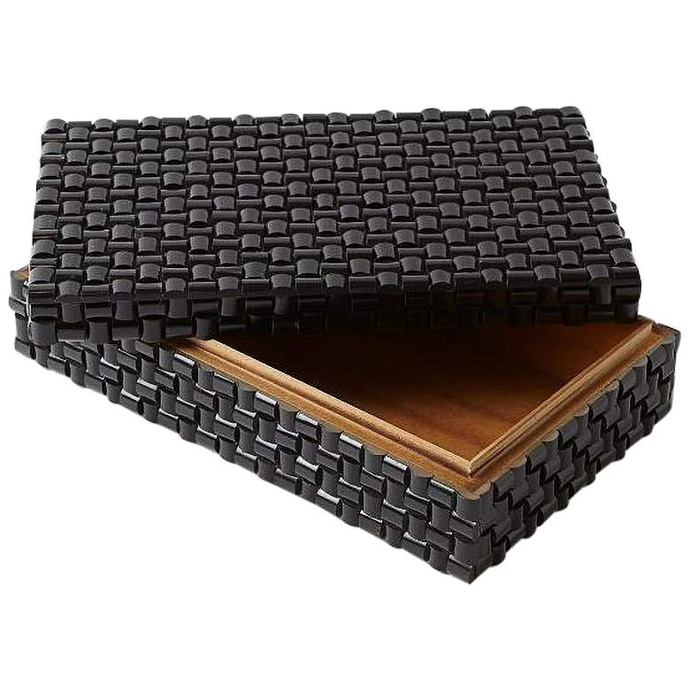 Image 2 Semi-Gloss Black 12 inch Wide Woven Horn Decorative Box more views