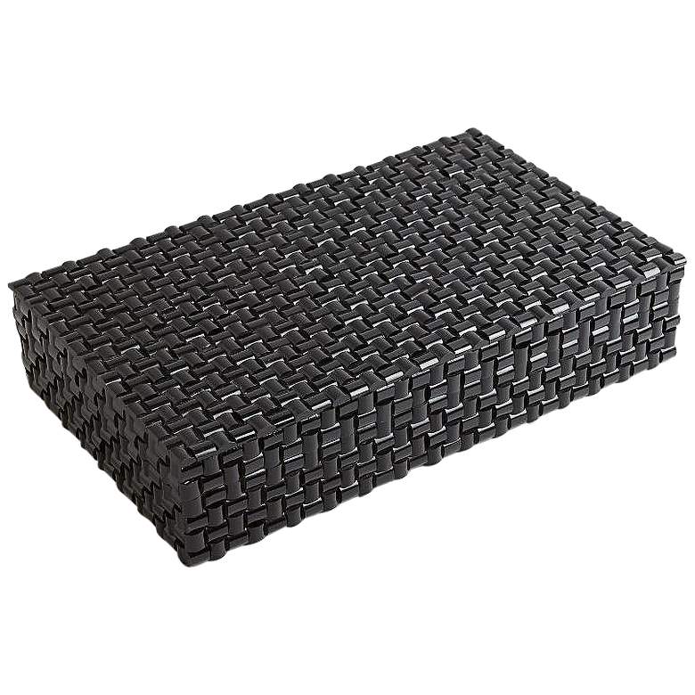 Image 1 Semi-Gloss Black 15" Wide Woven Horn Decorative Box