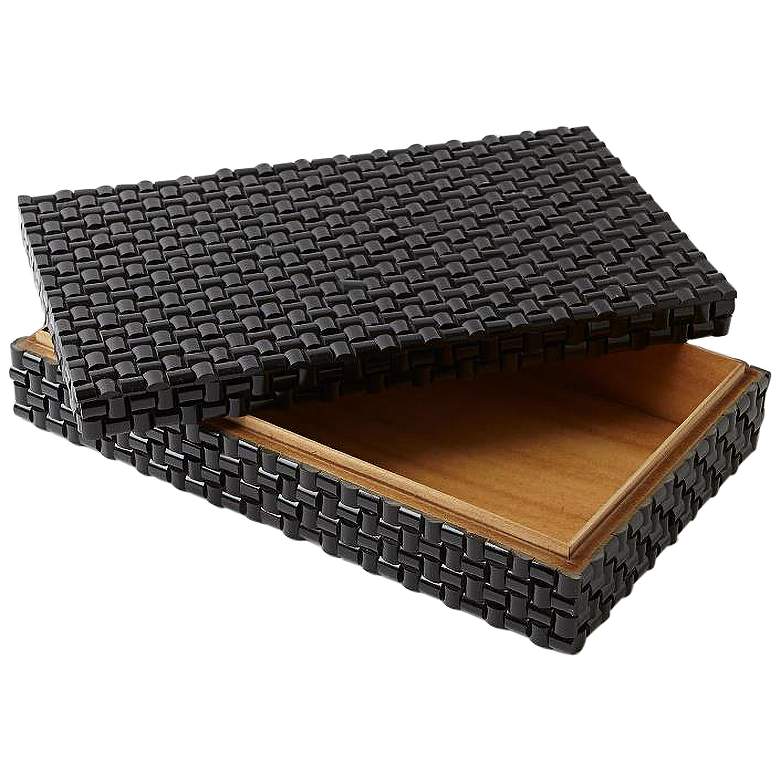 Image 2 Semi-Gloss Black 15" Wide Woven Horn Decorative Box more views