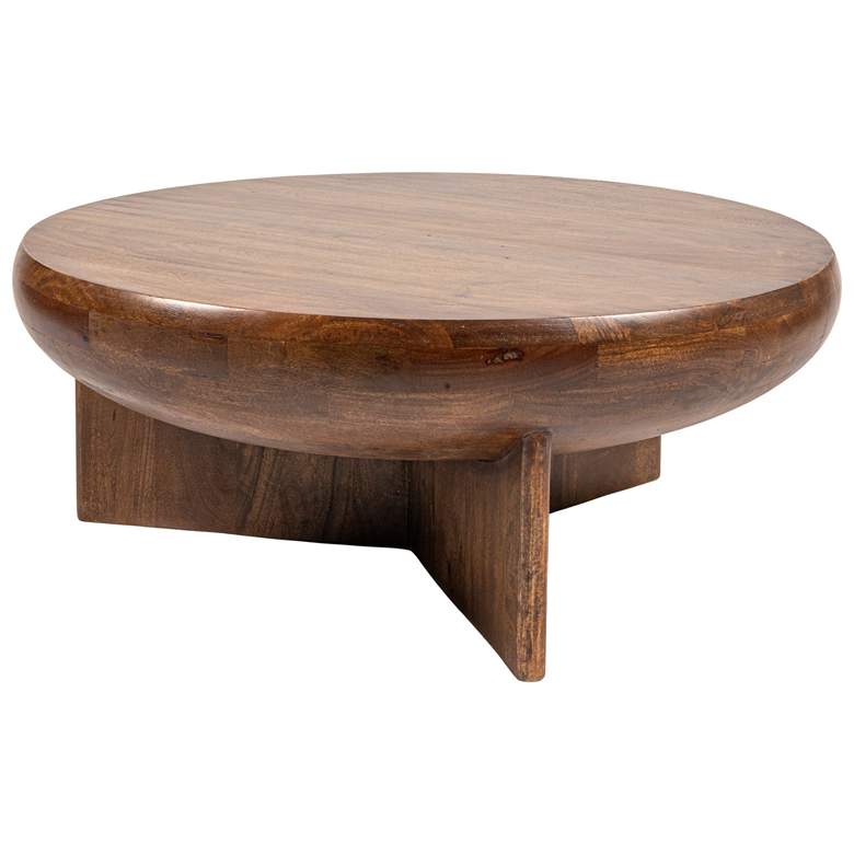 Image 1 Semi-Sphere Mango Wood Coffee Table with Solid Legs, Walnut Finish