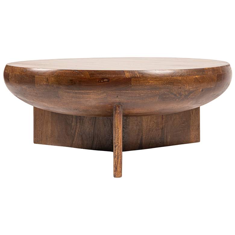 Image 5 Semi-Sphere Mango Wood Coffee Table with Solid Legs, Walnut Finish more views