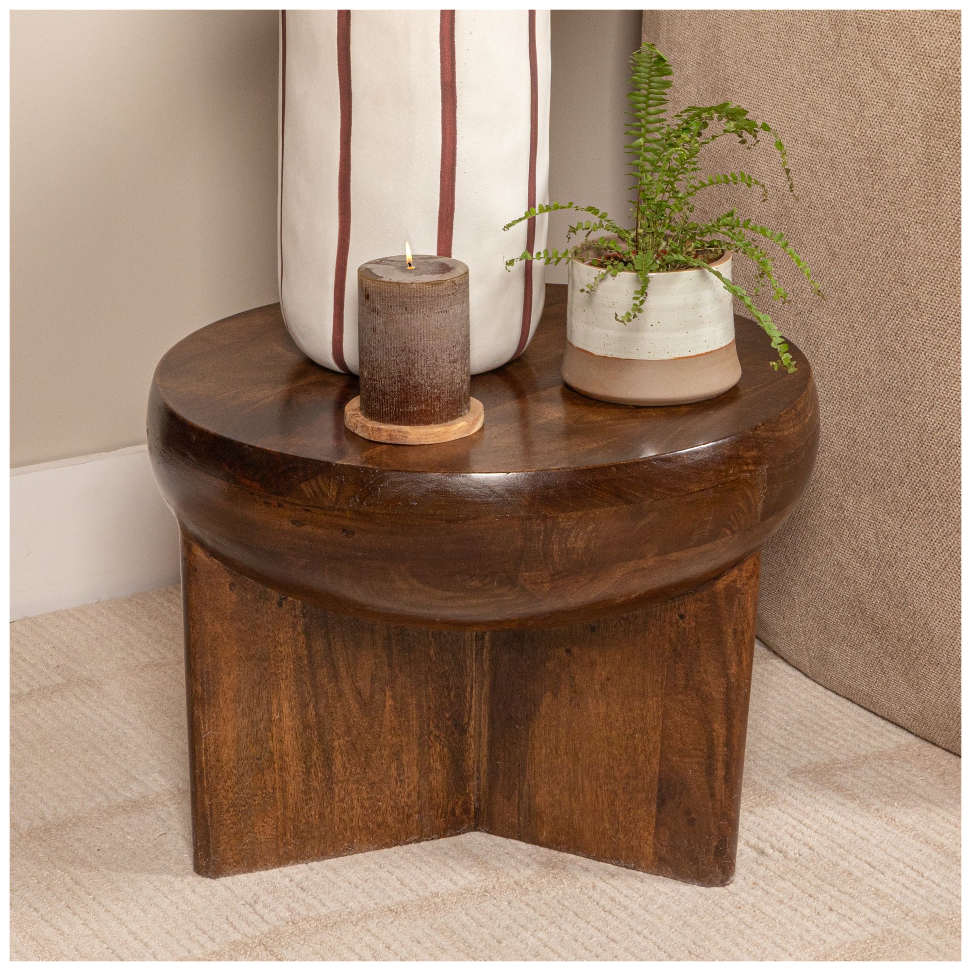 Image 2 Semi-Sphere Mango Wood End Table with Solid Legs, Walnut Finish more views