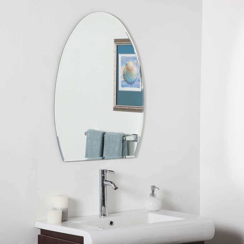 Image 1 Sena 23 1/2 inch x 31 1/2 inch Oval Frameless Bathroom Wall Mirror